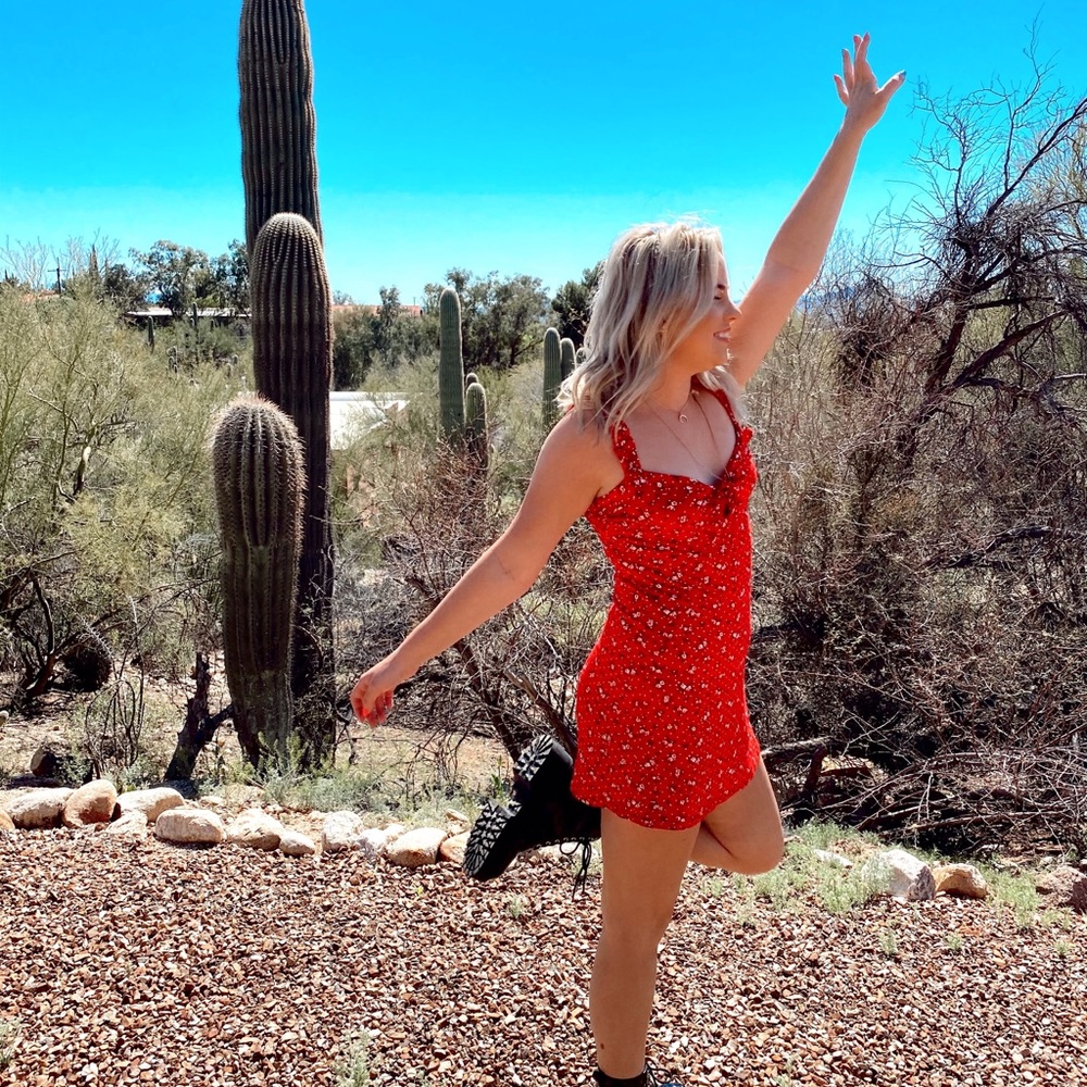 Pretty little thing red floral mini dress